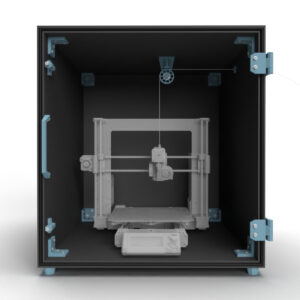 Rendered product image of the 3D printer enclosure with the door closed