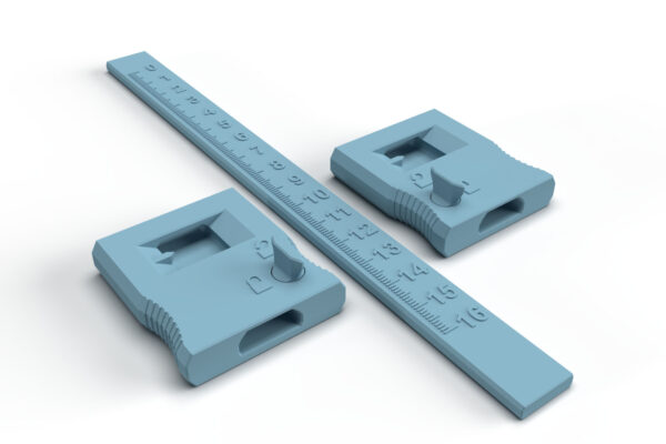 3D print templates or models of the DIY depth gauge contained in the 3D print files are shown in a rendering