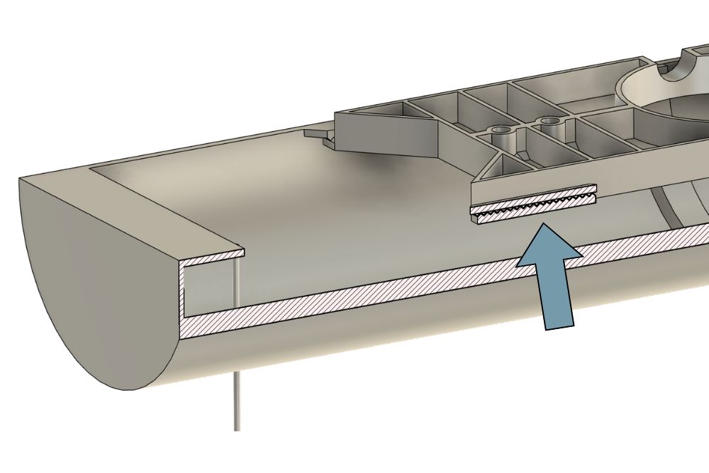 3D_Print_Pendant_Light_Mounting_Mechanism_2 CAD illustration shows the teeth inserted into the retaining claws to prevent the 3D printed lamp from slipping