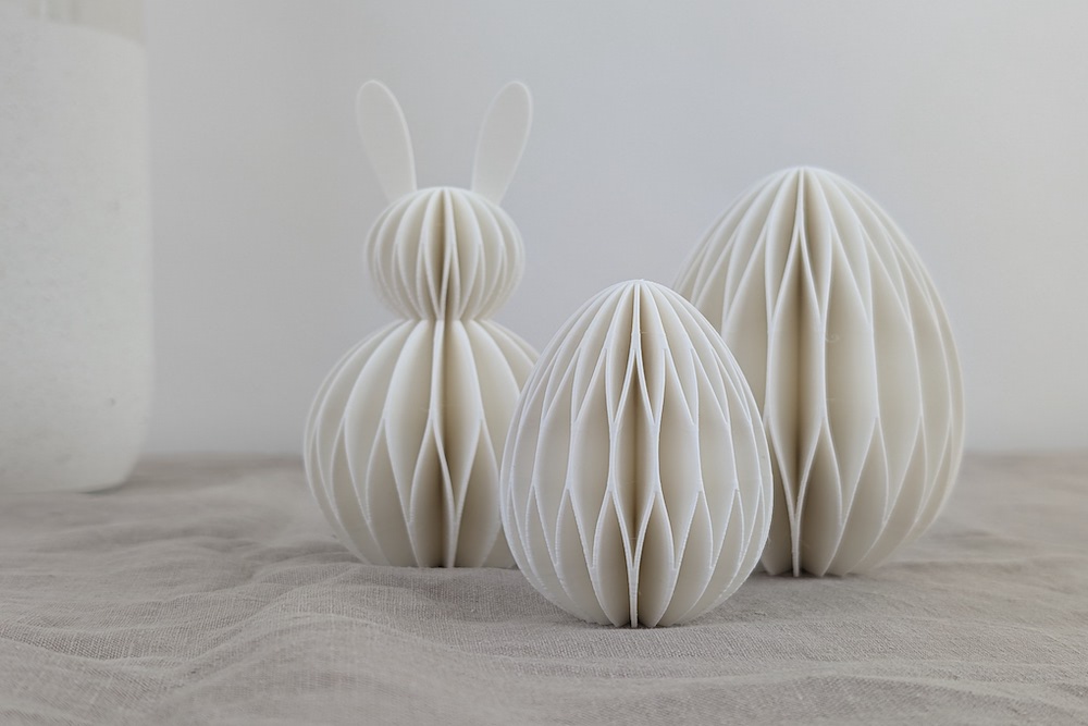 3D printable honeycomb Easter decoration set (Easter bunny and Easter eggs) in white