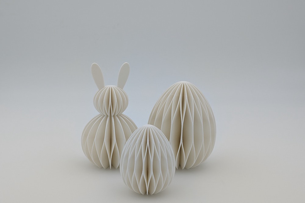 3D printable honeycomb Easter decoration set (Easter bunny and Easter eggs) in white